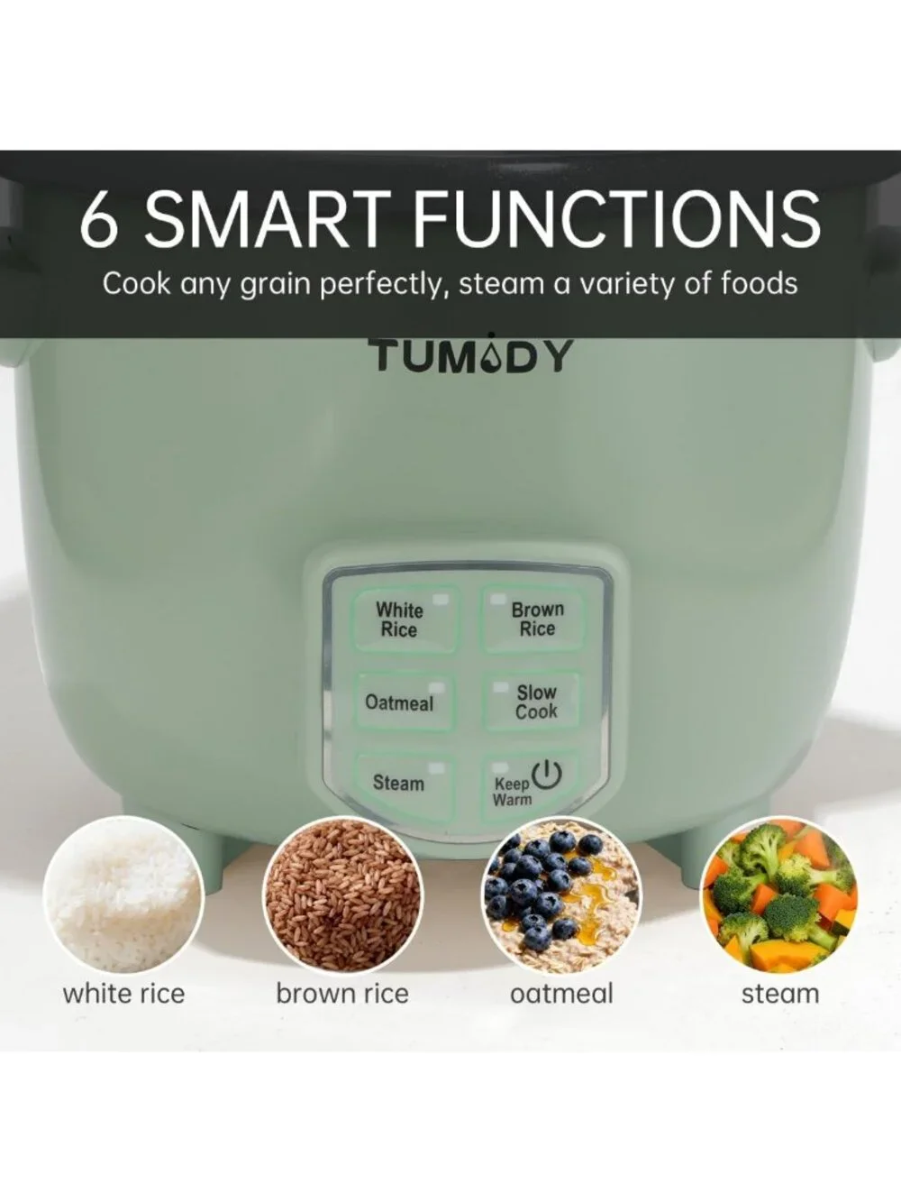 Compact 3-Cup Rice Cooker & Steamer, 6-Cup Capacity, Easy Clean, Green Kitchen